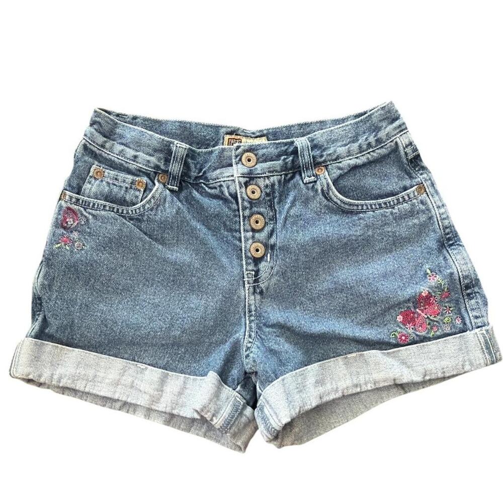 Vintage y2k faded glory denim shorts with butterfly embroidery